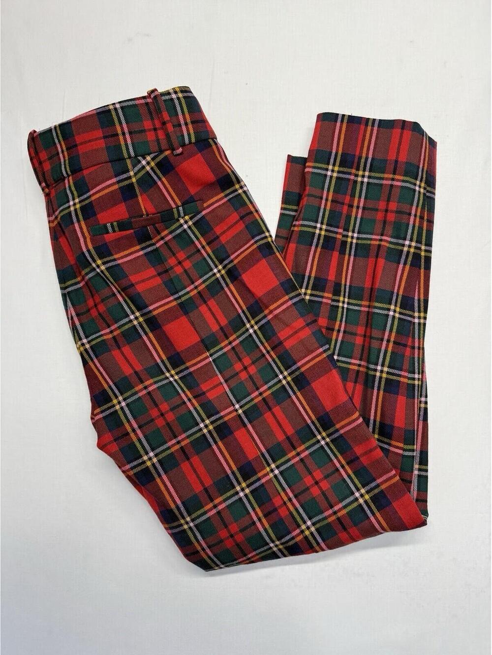 J.Crew Womens Red Plaid/Tartan Cameron Flat Front Pockets Dress Pants Size 0